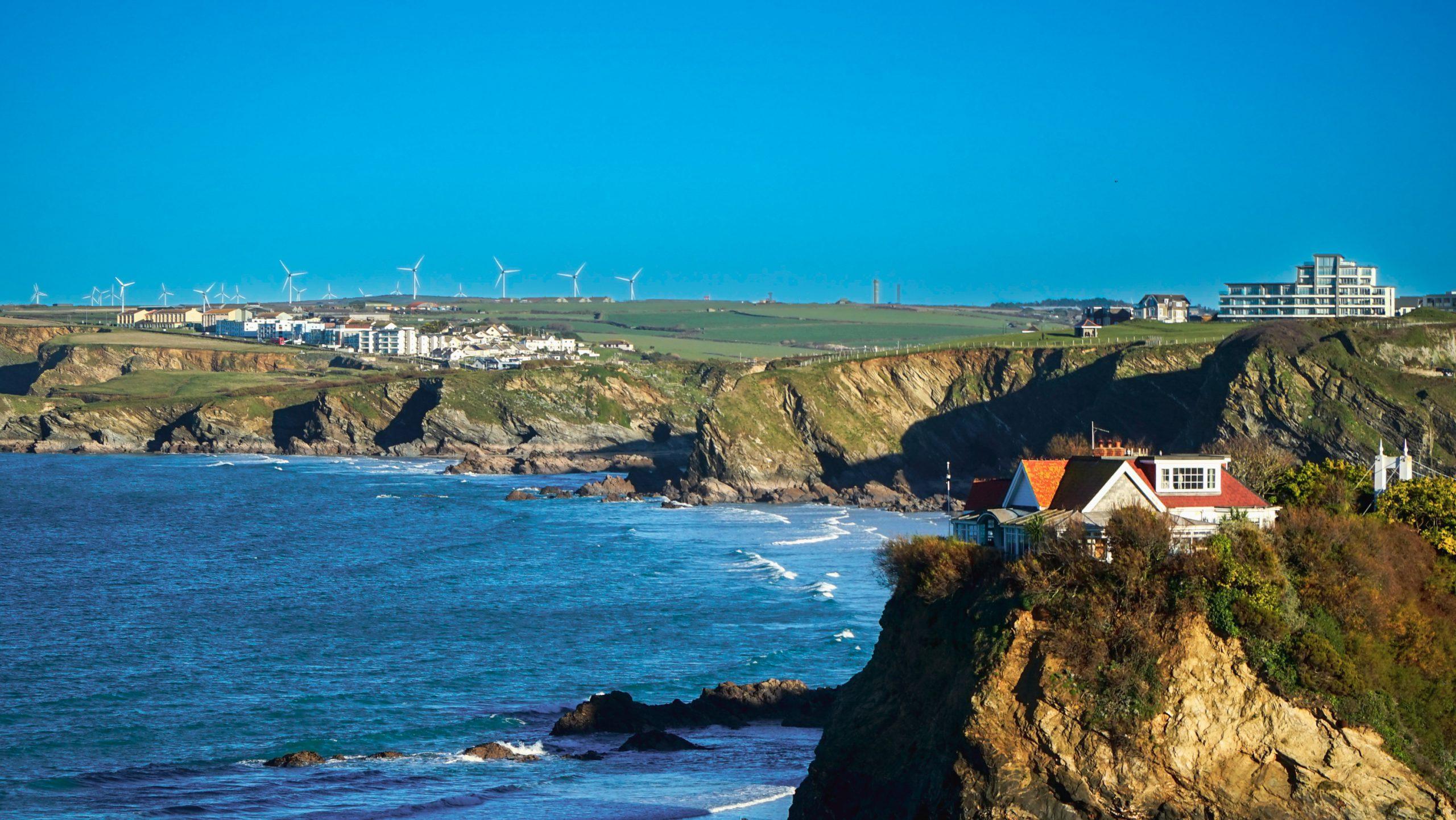 Newquay town over the sea